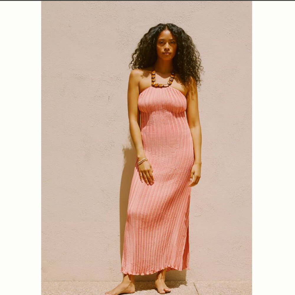 Anthropologie Pink Sarah Hann Stone-Halter Maxi Dress XS